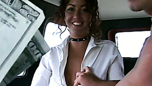 Attractive babe Sasha gets naked for money in dude's car
