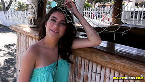 Adorable and cute brunette babe picked up and fed with a dick in the car