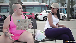Weird looking plump dude picks up tall chick Liz Rainbow for wild sex