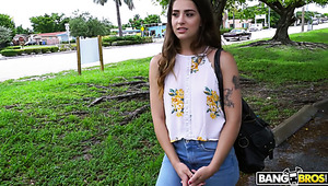 Picked up nympho Sofie Reyez gives a blowjob and is fucked in the car