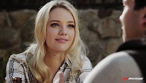 Lovely looking auburn babe Kenna James bends over for some good doggy fuck