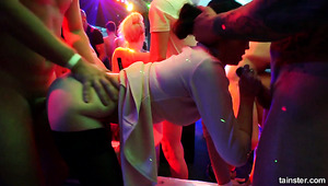 Naughty big breasted clubbing whore goes nuts as she rides dick