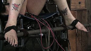Spoiled brunette teen gets her pussy lips beaten with electrical shock