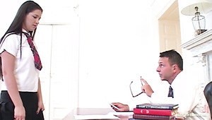 Slutty coed chick Tina is brutally anal fucked by dominant tutor