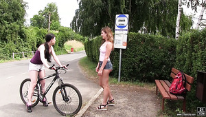 Svelte really horny Lexi Rain turns bike fun into lesbian sex outdoors