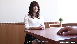 Shameless Japanese office chick Asuka Kyono enjoys fingering her wet pussy
