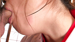 Adorable Japanese teen Yuuno Hoshi gives nice deepthroat and gets poked