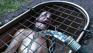 Obedient brunette slave girl involved in breath playing
