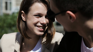 Slim beauty wearing jeans enjoys foreplay with her boyfriend