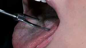 Ruined brunette hoe drinks water from the bowl placed on the ground