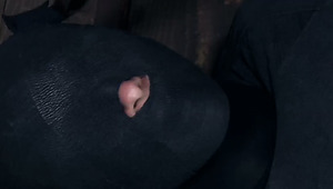 Crummy whore with mask covered face welcomes heavy dildo fuck of her cunt