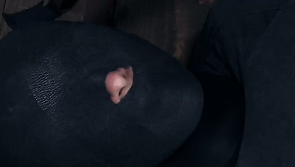 Crummy whore with mask covered face welcomes heavy dildo fuck of her cunt