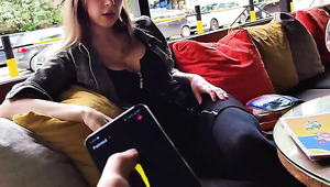 I play with my stepsister's orgasm in a public café.