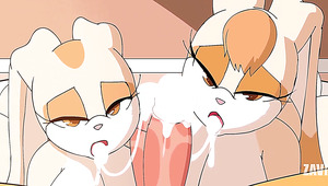 Horny Tails satisfies the hot holes of rabbits with two cocks at once. Hot animation.