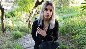 Classy blonde Latina gets her pussy creampied outdoors after a blowjob