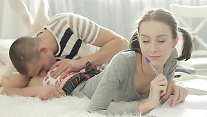 Cute schoolgirl Alice Marshall is distracted from boring lessons for the sake of her stepbrother.