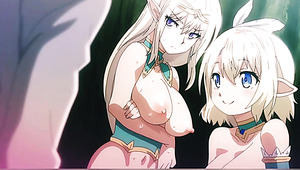 Hentai 'Sukebe Elf Tanbouki', Ep. 2: Busty Blonde Elf-twins & Their Lusty Mother Enjoy Kuz's Cock