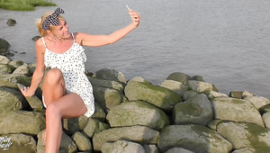 Skinny german blonde got fucked on a beach shore