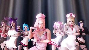 K-Pop Dance Extravaganza: Ahri, Akali, Kai'sa, Lux, Jinx, Caitlyn. 3D