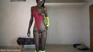Stunning Slim Ebony Beauty In a Sexy Outfit Shows Off Her Seductive Graceful Body