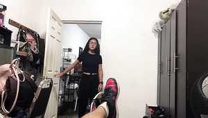 Cute Latina with glasses fucked hard in the dorm and gets cum on her face