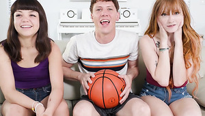 Two cuties at the side are having a great fucking by their dork boyfriend