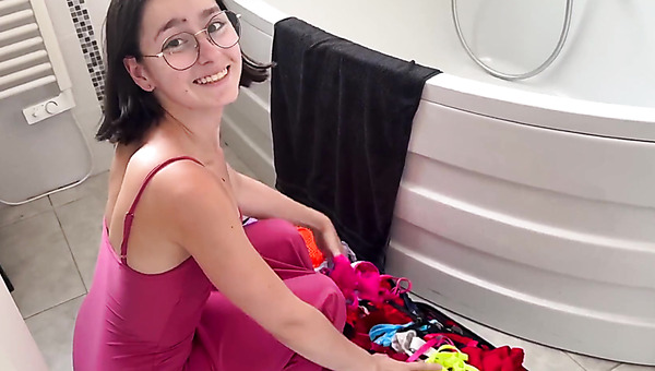Sexy skinny brunette puts on her hottest outfit to get fucked hard