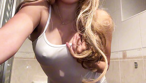 18-year-old blonde teen squirting while thinking of stepdaddy